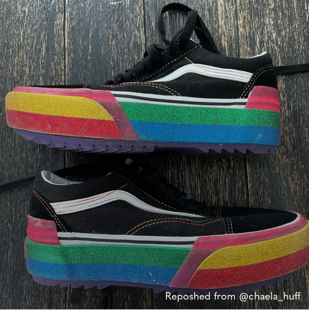 Vans Sz 8.5 Black with rainbow glitter stacked